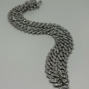 Iced Out Miami Cuban Link Chain Silver Tone CZ Bling Necklace
